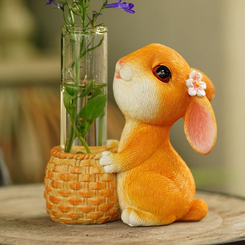 Vase hydroponique en tube à essai en verre avec lapin mignon