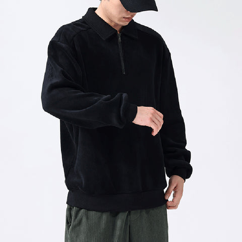 Sweat-shirt tendance à col à revers et demi-fermeture éclair, haut chaud polaire à manches longues pour hommes - Vêtements pour hommes