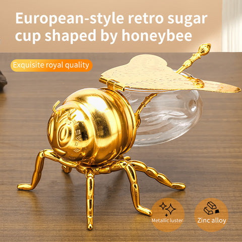 Pot à sucre en forme d'abeille de style classique, pot d'assaisonnement avec cuillère, artisanat en métal, gadgets de cuisine