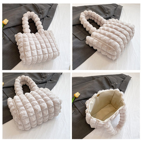 Plaid Handbags Winter Fashion High Capacity Shopping Plush Bag Korean Style Personalized Designer Luxury Tote Bags For Women - Fashionner