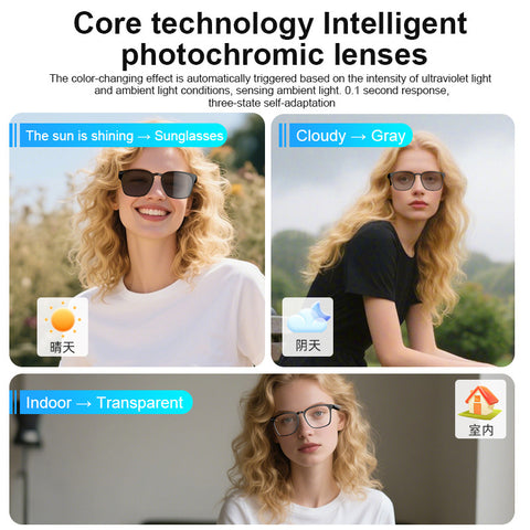 Lunettes Intelligentes à Traduction IA Photochromiques Bluetooth Sans Fil