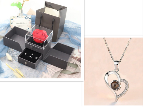 Hot Valentine's Day Gifts Metal Rose Jewelry Gift Box Necklace For Wedding Girlfriend Necklace Gifts - Fashionner