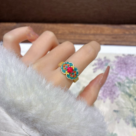 Buy 1Pcs 999.9 Sterling Silver Enamel Ruyi Open Ring, Dainty Lucky Style, For Daily Wear & Casual Office Outfits online at Fashionner.