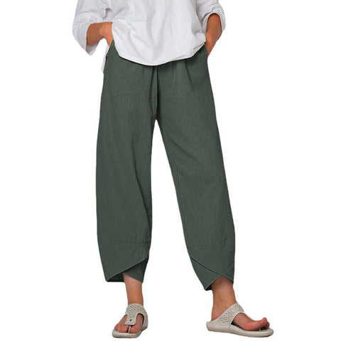 Cotton And Linen Wide Leg Pants Solid Color High Waist Loose Casual Trousers For Women - Fashionner