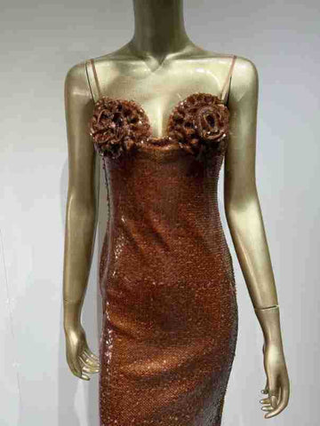 Robe bandoulière marron à paillettes Banquet High Street