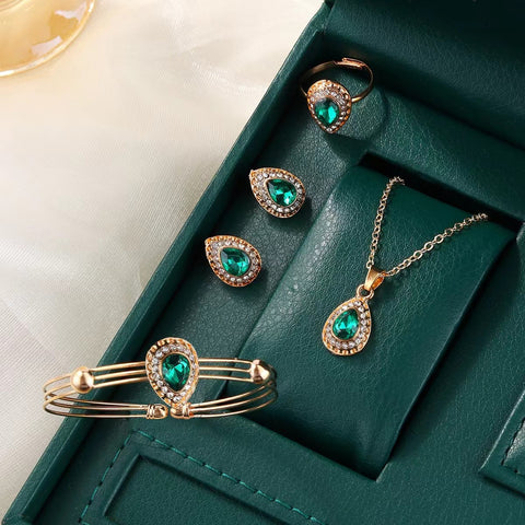 Buy Jewelry Suit Women'S Water Drop Gem Series Necklace Earring Ring Bracelet Four-Piece Set online at Fashionner.