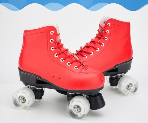 Patins à Double Rangée Big Red Cowhide avec Roues Lumineuses et Résistantes à l'Usure