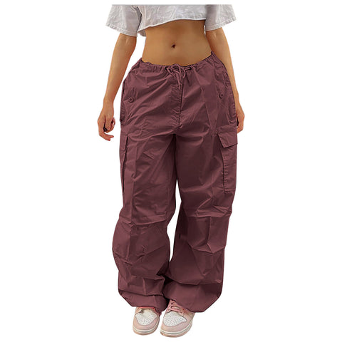 Casual Cargo Pants For Women Solid Color Drawstring Pocket Design Fashion Street Trousers Girls - Fashionner