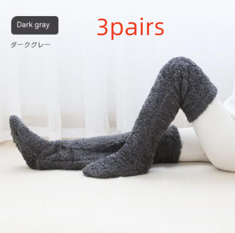 Buy Over Knee High Fuzzy Long Socks Winter Warm Cold Leg Knee Joint Cold-Proof Stockings Home Floor Sleeping Socks online at Fashionner.