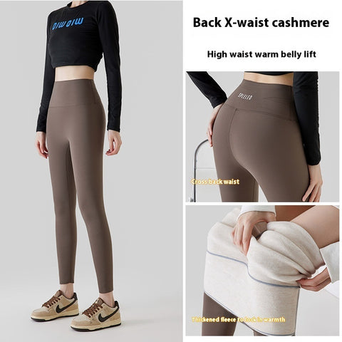 Legging Cachemire Taille Haute Hiver Chaud Uni Peluche Pantalon Mode Slim Vêtements Femme