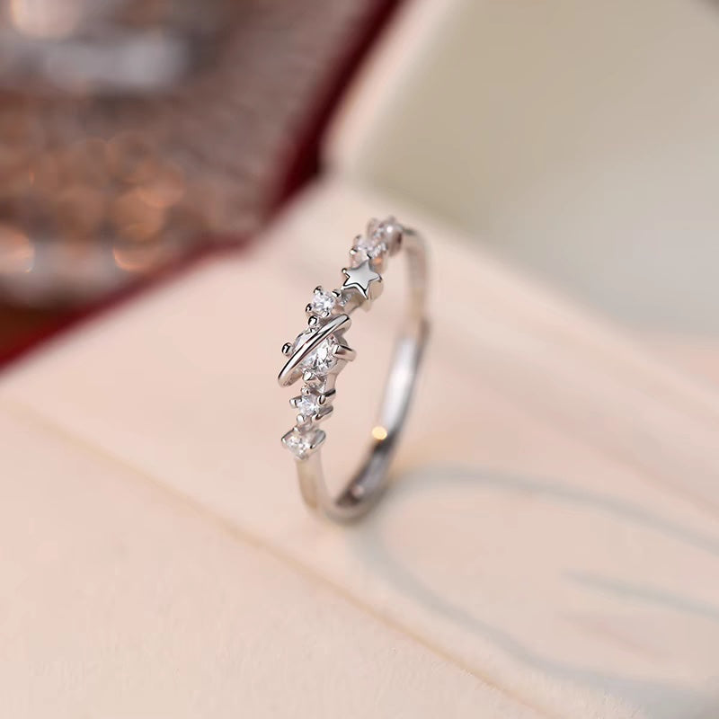 Buy 1 Piece 999 Sterling Silver Saturn & Star Cz Ring, Delicate Celestial Style, For Daily Wear & Valentine'S Gifts online at Fashionner.