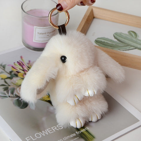 Décoration de porte-clés de voiture avec pendentif en fourrure de lapin