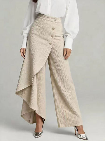 Pantalon coupe droite unique Boutons à grands volants pour femme, en faux jean
