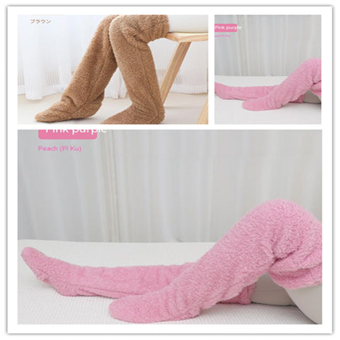 Buy Over Knee High Fuzzy Long Socks Winter Warm Cold Leg Knee Joint Cold-Proof Stockings Home Floor Sleeping Socks online at Fashionner.