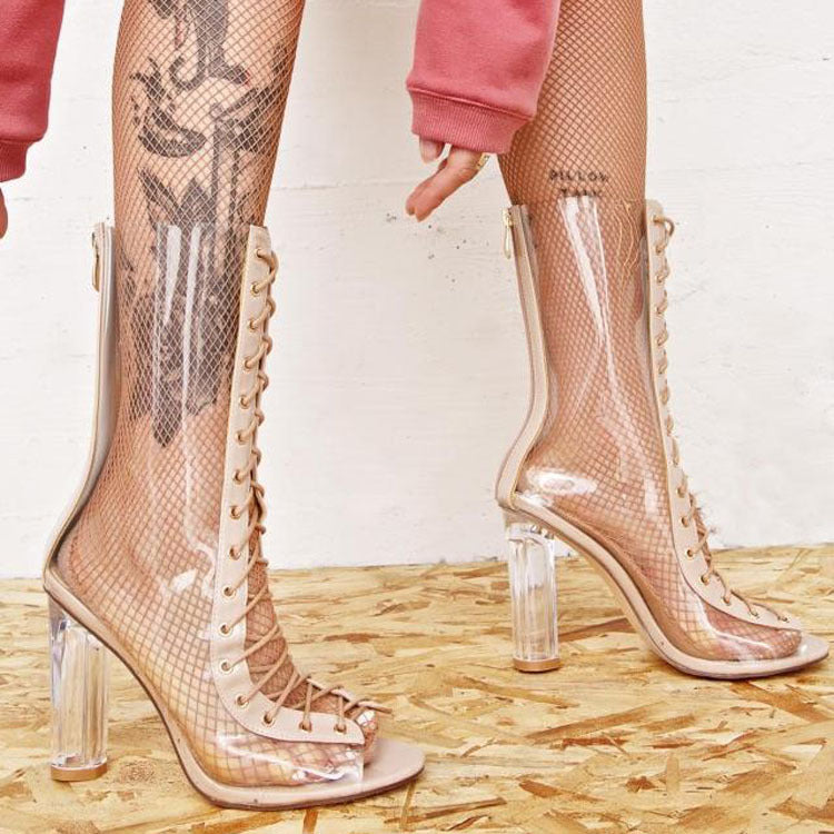 Crystal Thick Heel Mid-calf Personalized Women's Boots - Fashionner