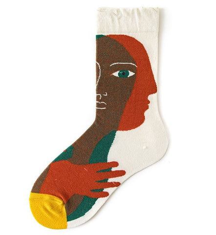Trendy Mid-calf Length Socks Preppy Style Stockings Artistic Illustration Socks - Fashionner