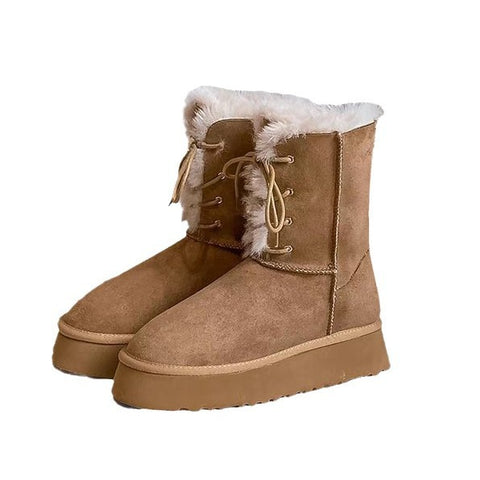 Women's Fashion Brown Warm Slugged Bottom Snow Boots - Fashionner
