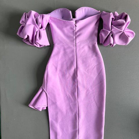 Women's Solid Color Lantern Sleeve Bandage Dress - Fashionner