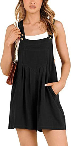 Women's Short Overalls Summer Casual Adjustable Strap Loose Short Bib Overalls Jumpsuit Rompers - Fashionner
