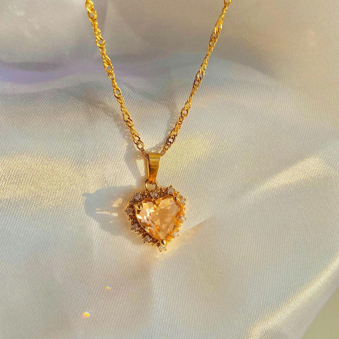 Colorful Rhinestones Heart-shped Necklace Love Gold Clavicle Chain Ins Personalized Jewelry For Women Valentine's Day - Fashionner