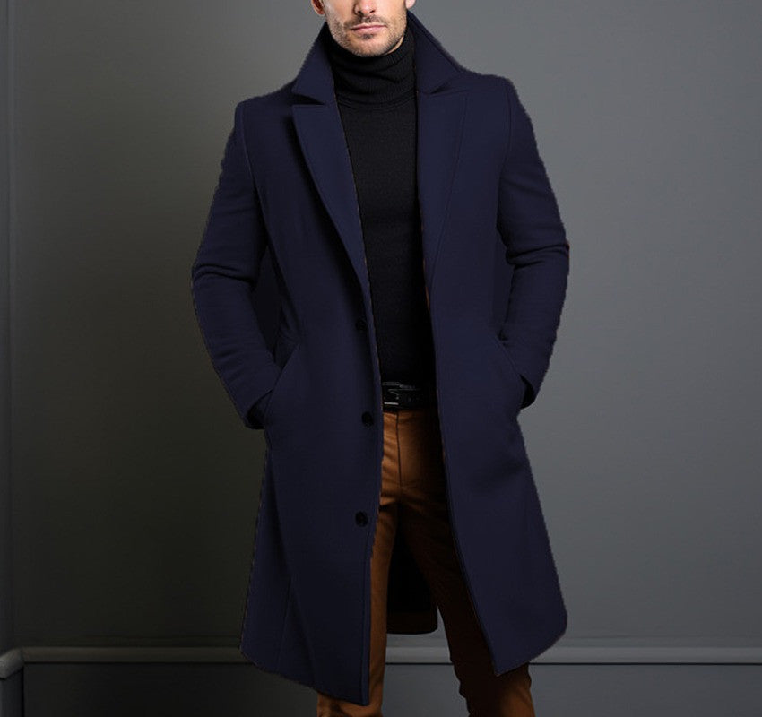 Buy Men'S Mid-Length Trench Coat Fall Winter Slim Pockets Single-Breasted Collar Jacket Casual Business Comfortable Overcoat Clothing online at Fashionner.