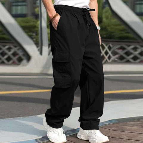 Casual Cargo Pants For Men Loose Straight Drawstring Waist Trousers With Pockets - Fashionner