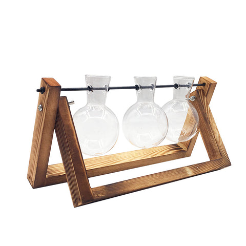 Support en bois pivotant Vase en verre pour plantes hydroponiques
