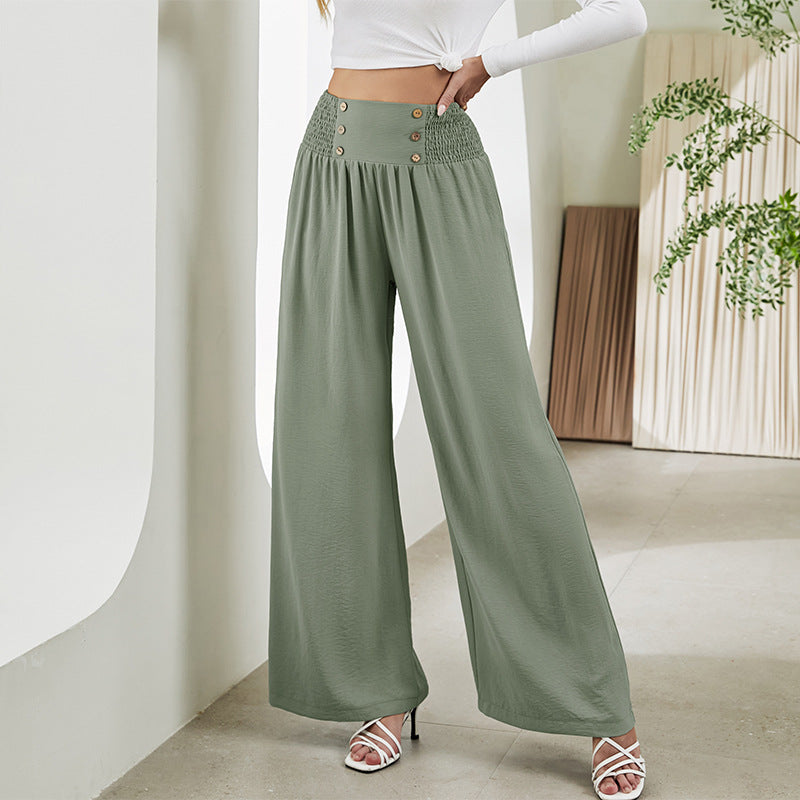 Fashion Straight Wide Leg Pants Elastic High Waist Casual Trousers For Women - Fashionner
