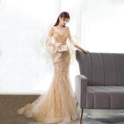 Robe de soirée sirène dorée pour femme