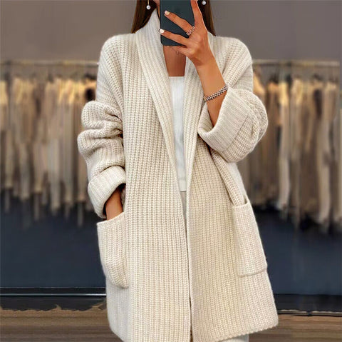 Cardigan en maille à revers avec poches, pull ample décontracté, veste, vêtements d'automne et de printemps pour femmes