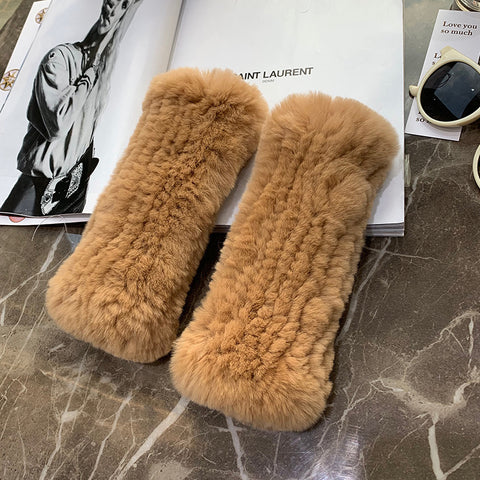 Gants doux, chauds et épais en fourrure de lapin Rex