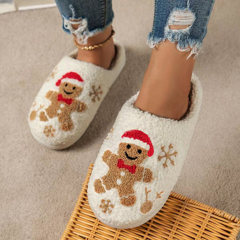 Chaussons de Noël en pain d'épices flocon de neige pour femme – Intérieur antidérapant hiver chambre maison pantoufles douces