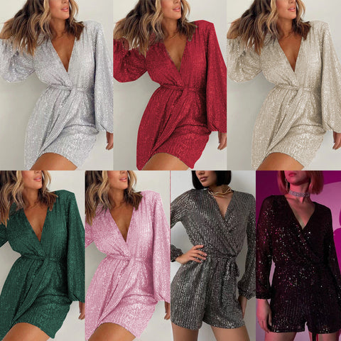 Robe longue à manches longues et sequins pour femme