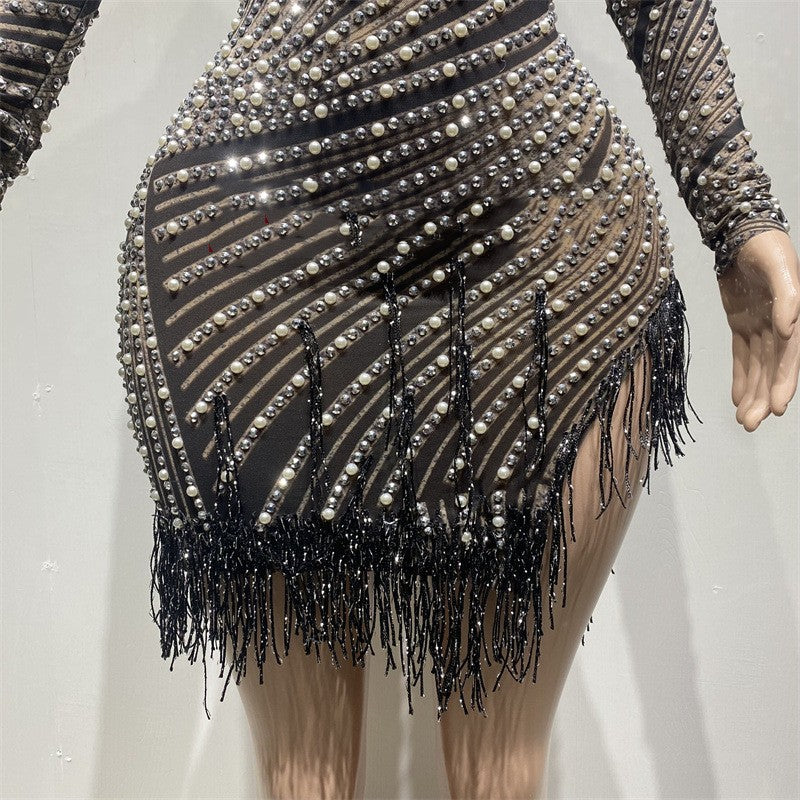 Tassel Dress Birthday Party Long Sleeve Ironing Transparent - Fashionner