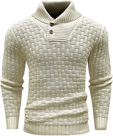 Pull col roulé slim pour homme avec boutons, mode décontractée, couleur unie, vêtement haut