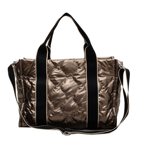 Rhombus Sewing Tote Bag Winter Designer Luxury Down Shoulder Bag High Capacity Commuting Personalized Handbags For Women - Fashionner