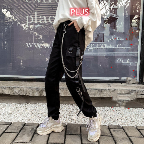 Pantalon cargo femme, pantalon sarouel, mode punk, poches, jogger