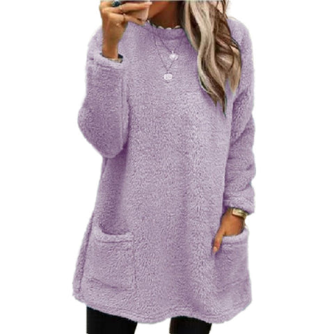 Sweat-shirt pull polaire long pour femmes avec poches Hiver chaud Épaissir Sweatershirt Décontracté Manches longues Peluche Hauts Manteau à capuche Streetwear Tenues amples d'automne Hauts à capuche