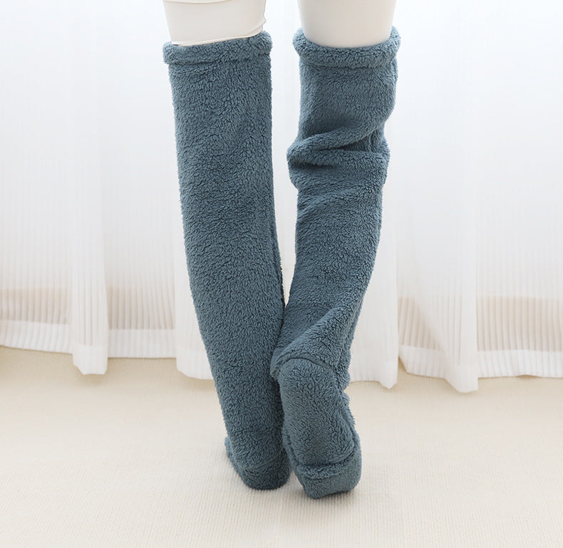 Buy Over Knee High Fuzzy Long Socks Winter Warm Cold Leg Knee Joint Cold-Proof Stockings Home Floor Sleeping Socks online at Fashionner.
