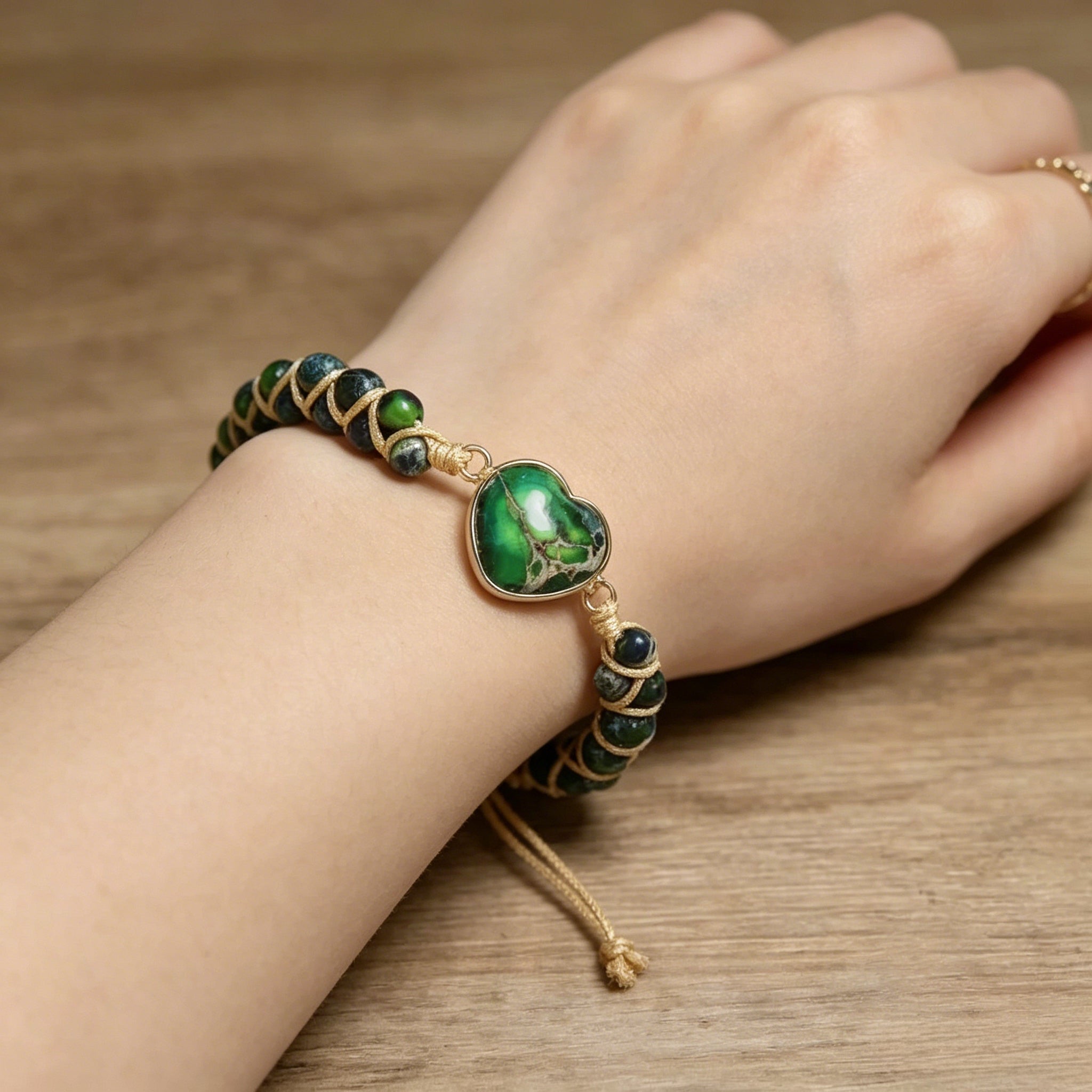 Buy Natural Stone Peach Heart Couple Bracelet, Lover Heart-Shaped Beaded Bracelet, Heart Ornaments online at Fashionner.