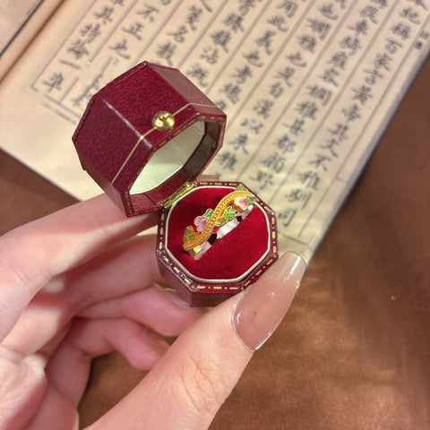 Buy 1Pcs 999.9 Sterling Silver Gold-Plated Floral Enamel Ring, Luxury Retro Style, Ideal For Birthdays & Holiday Gifts online at Fashionner.