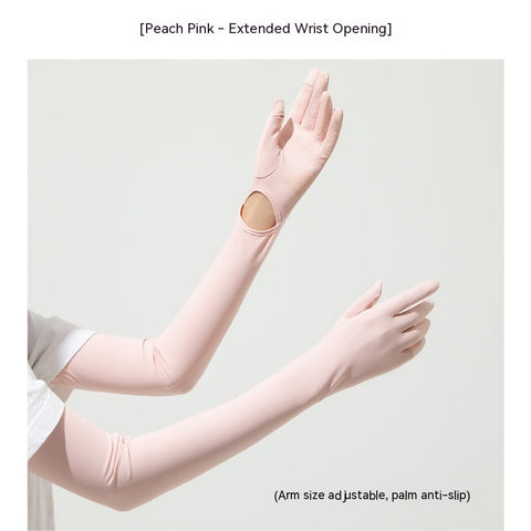 Gants manches longues femme en nylon et soie glacée de protection solaire UV - Manches longues de protection solaire d'été
