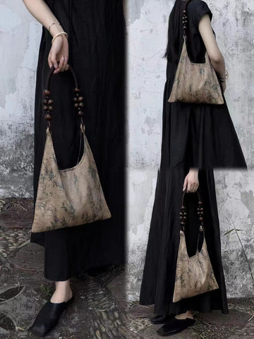 Nouveau Guo Feng Nouveau Style Chinois Motif de l'eau Impression Feuille de Bambou Cheongsam Zen Sac à main de luxe de style ancien