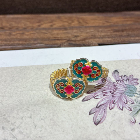 Buy 1Pcs 999.9 Sterling Silver Enamel Ruyi Open Ring, Dainty Lucky Style, For Daily Wear & Casual Office Outfits online at Fashionner.