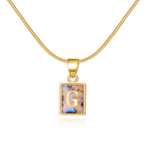 26 Letter Square Necklace Colorful Shell Luminous Pendant Chain Necklace For Women Temperament Ladies Jewelry - Fashionner