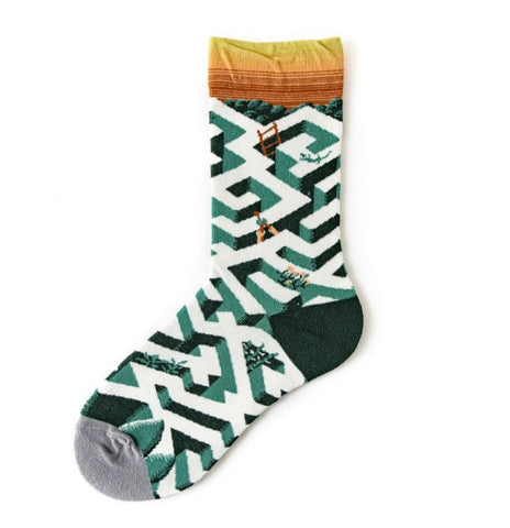 Trendy Mid-calf Length Socks Preppy Style Stockings Artistic Illustration Socks - Fashionner