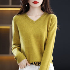 Women's V-neck Loose Pullover Long Sleeve Sweater - Fashionner