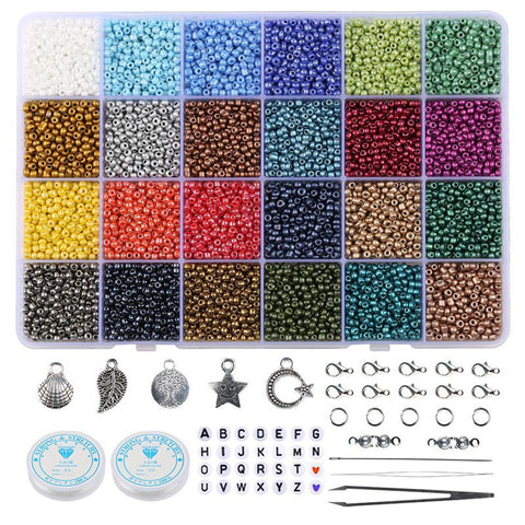 Perles en vrac de couleur de verre ménager, ensemble de 24 couleurs