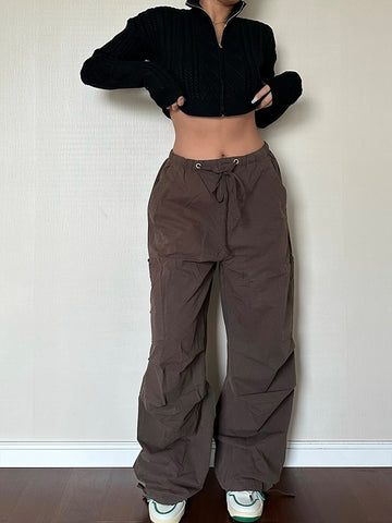 Pantalon Cargo Femme Coupe Droite Ample À Poches