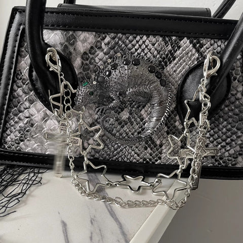 Mini sac à bandoulière foncé en peau de serpent araignée